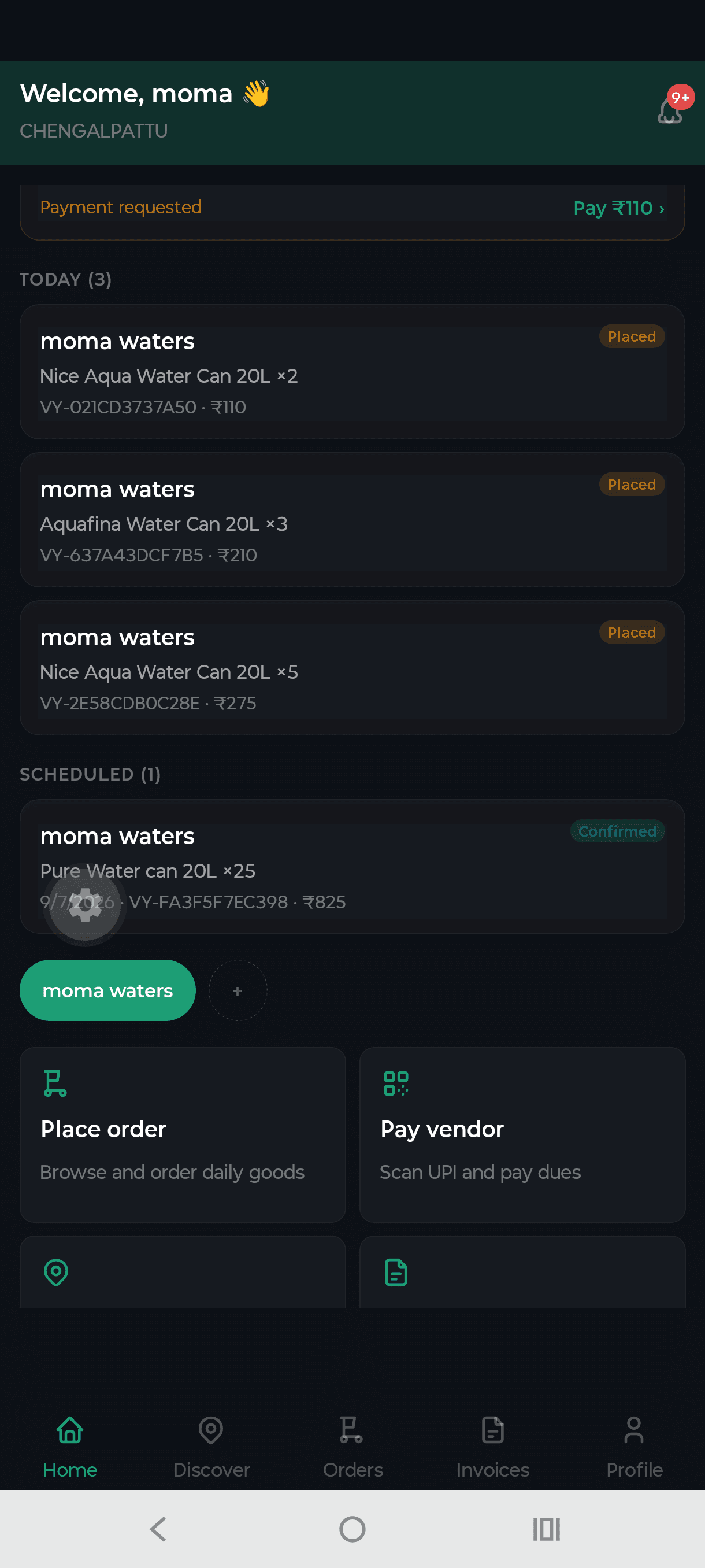 ThanniCan customer home with water-can orders